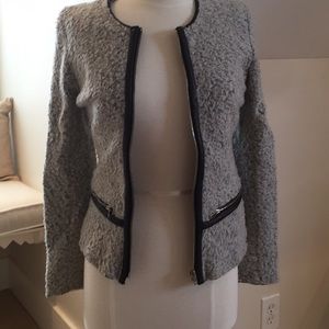 Iro gray zip up w/black leather trim jacket.